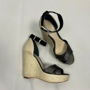 Vince Camuto Maurita Espadrille Wedge Sandals Size 9 Black Gold Striped